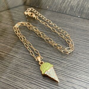 Trendy Gold-tone Paperclip Chain with Ice Cream Cone Pendant - Charm